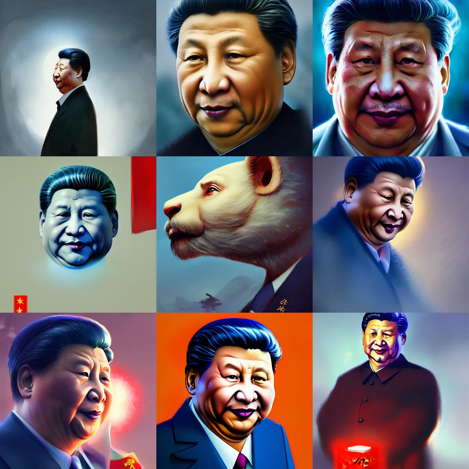 Prompt: xi jinping, by greg rutkowski, blue and purle lighting, digital art, ultra realistic, ultra detailed, photorealistic, 4k, character concept