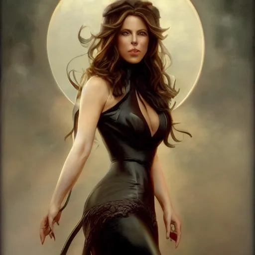 Image similar to the ultimate vampire, kate beckinsale, smokey eyes, trending on / r / moreplatesmoredates, oil on canvas artstation by j. c. leyendecker and edmund blair leighton and charlie bowater octane render