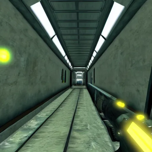 Image similar to half - life g - man ending screenshot, train, space, green