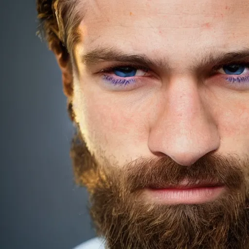 Image similar to portrait of luc lecointre, handsome, blue eyes, symmetric eyes, short beard, 4 k, high quality, ultra realistic