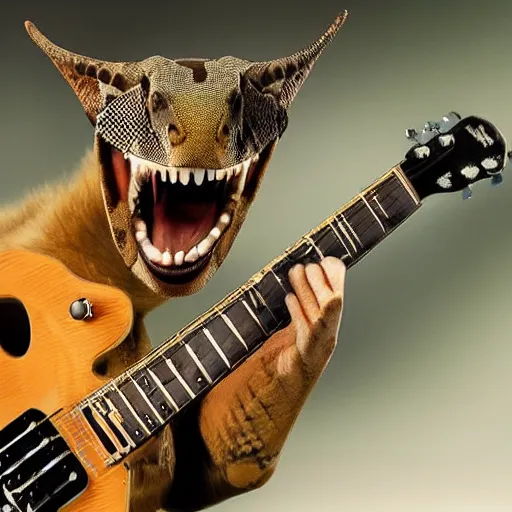 Image similar to photograph of an animal that looks like a chimera between a snake and a guitar