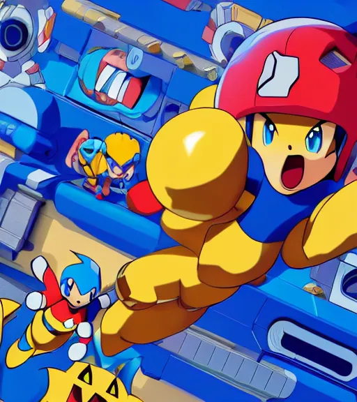 Prompt: Megaman as Pikachu, SNES gameplay, unreal engine, WLOP, trending on artstation, 4K UHD image
