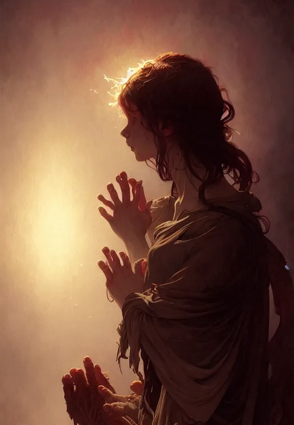 Image similar to child possessed by a demon, excorcist, fantasy magic, dark light night, intricate, elegant, sharp focus, illustration, highly detailed, digital painting, concept art, matte, art by wlop and artgerm and greg rutkowski and alphonse mucha, masterpiece