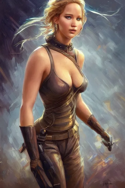 Image similar to jennifer lawrence as a heroine, digital painting, artstation, concept art, smooth, sharp focus, illustration, art by artgerm and donato giancola and Joseph Christian Leyendecker, Ross Tran, WLOP