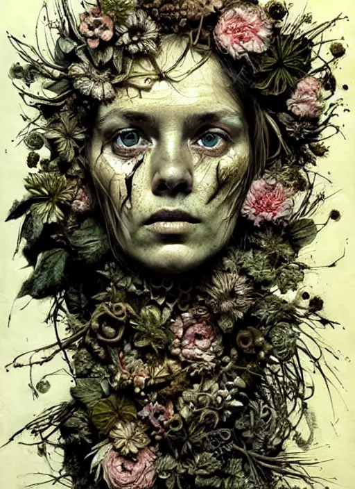 Image similar to beautiful and detailed rotten woman made of plants and many different types of flowers, muscles, intricate, organs, ornate, surreal, john constable, guy denning, dan hillier