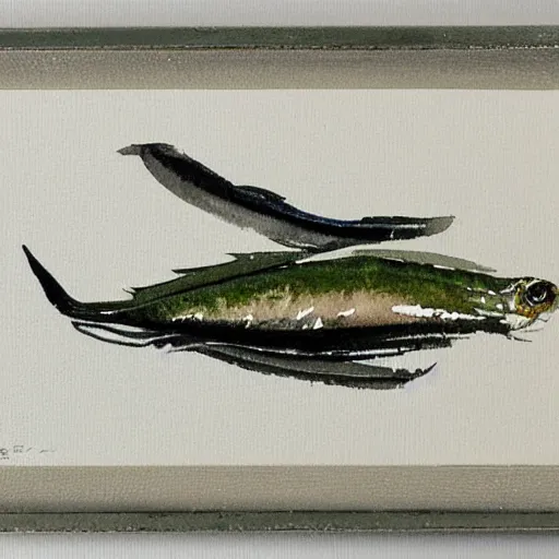 Image similar to watercolor painting of an anchovy by yusei nagashima,