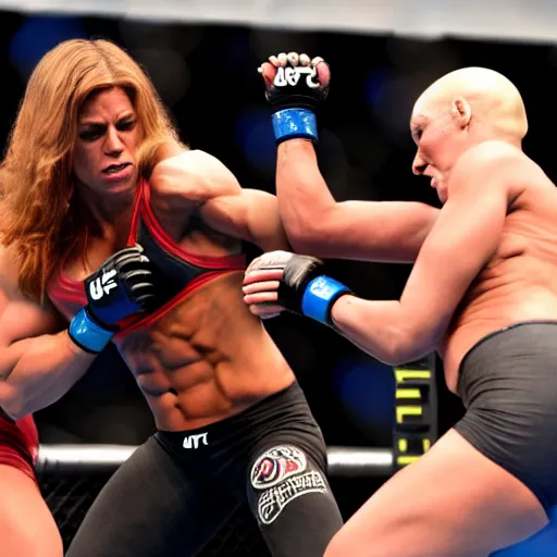 Image similar to transgender muscular woman beating up woman in ufc