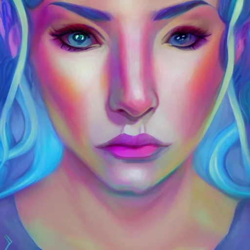 Prompt: portrait of a woman with iridescent eyes inspired by lois van baarle