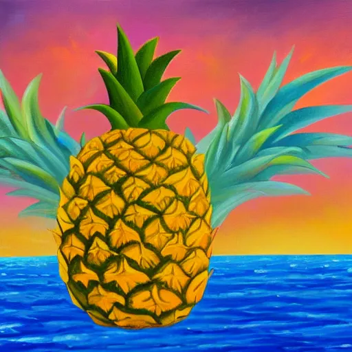 Image similar to a pineapple floating in space, oil painting