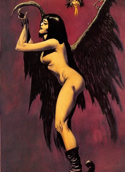 Image similar to manananggal, filipino vampire, strong line, deep color, beautiful! coherent! by frank frazetta, high contrast