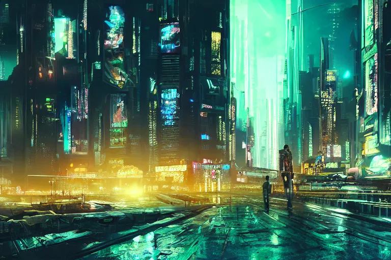 Prompt: cyberpunk city at night, realistic, trending on artstation