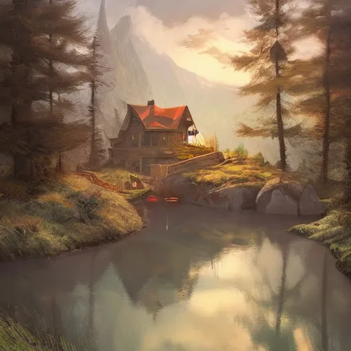 Image similar to brother grimms fairytale lakehouse rabbit digital art, irina french, heraldo ortega, mandy jurgens trending on artstation 8 k 1 5 0 mpx