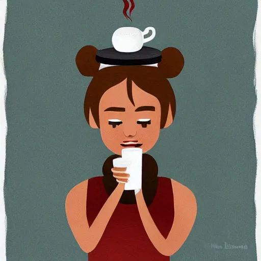 Image similar to illustration a parisian girl drink a coffee, by malika favre