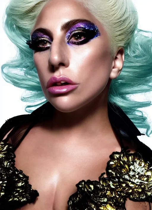 Image similar to lady gaga photoshoot by nick knight editorial studio lighting Highly realistic. High resolution. Highly detailed. Dramatic. 8k 4k