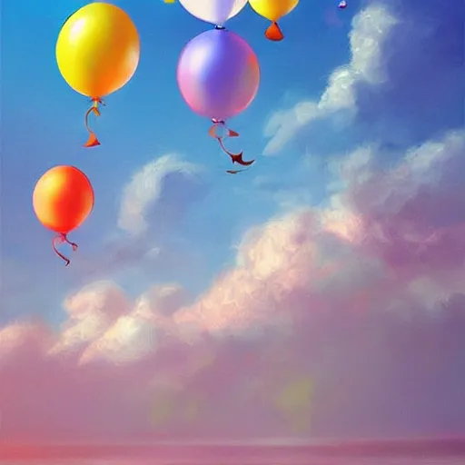 Prompt: plenty of floating birthday balloons. beautiful sea. digital art, highly - detailed, artstation cgsociety masterpiece