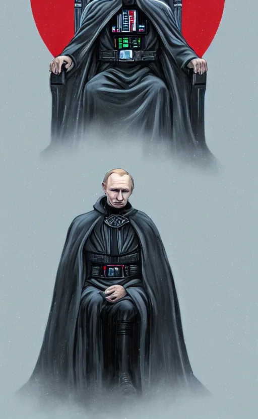 Image similar to comic style portrait shot of vladimir putin as emperor palpatine on the throne in the star wars, elegant, highly detailed, digital painting, artstation, illustration,