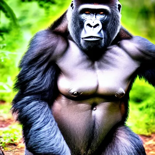 Image similar to a gorilla as rambo, 4 k, hyper realistic, dslr, high resolution, landscape, beautiful