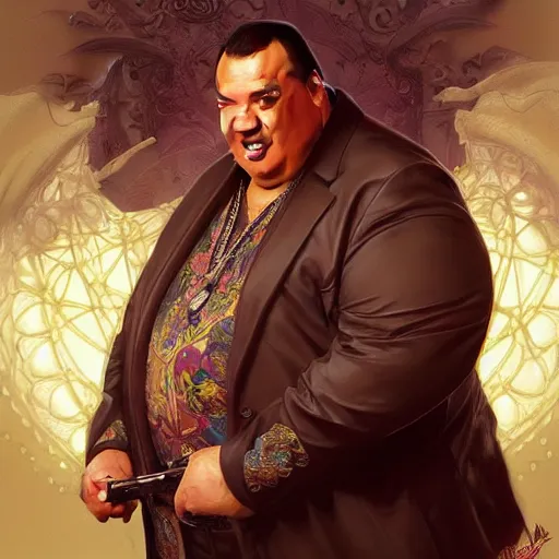 Image similar to Obese Steven Seagal, fantasy, intricate, elegant, highly detailed, digital painting, artstation, concept art, matte, sharp focus, illustration, art by Artgerm and Greg Rutkowski and Alphonse Mucha