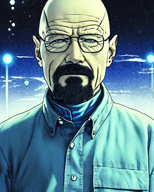 Image similar to walter white cybernetic enhancements, art by makoto shinkai and alan bean, yukito kishiro