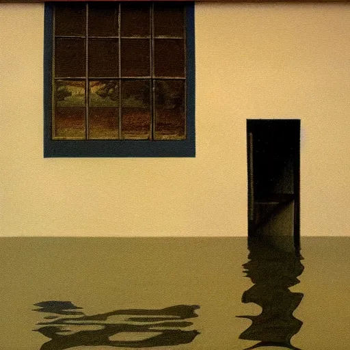 Image similar to painting of the inside of a flooded house, by Quint Buchholz