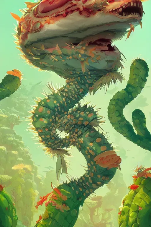 Image similar to 3 d render creature animal sushi cristal very big eye roots cactus elemental flush of force nature micro world fluo fishscale, comics gta 5 cover, official fanart behance hd artstation by jesper ejsing, by rhads, makoto shinkai and lois van baarle, ilya kuvshinov, ossdraws