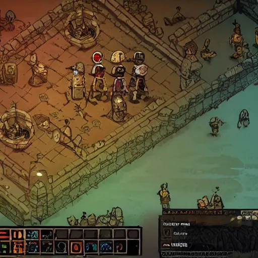 Image similar to darkest dungeon and disco elysium crossover