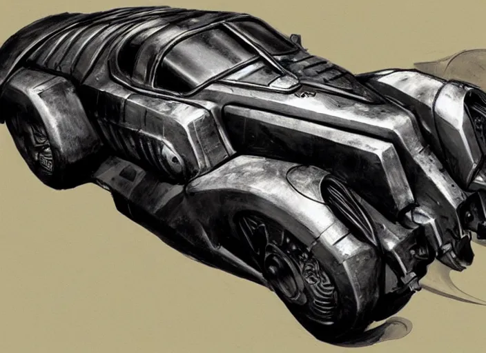 Prompt: dieselpunk batmobile, scifi concept art