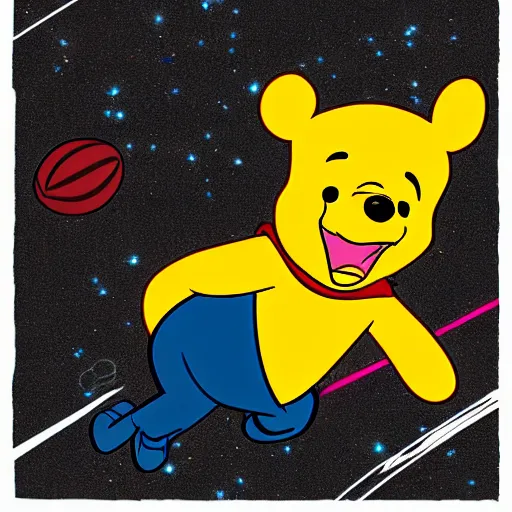 Image similar to Winnie the Pooh playing football and losing in space, Cyberpunk digital art