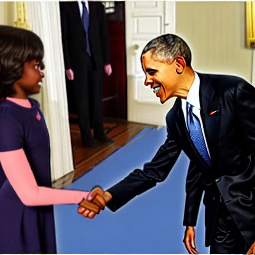 Prompt: amelia watson finally shakes hands with her hero, barack obama