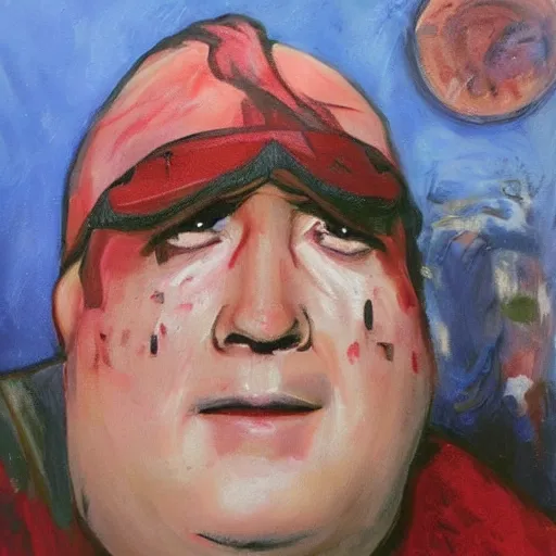 Image similar to portrait of john candy crying in the metaverse, fire and pain, oil on canvas by william sydney mount, trending on artstation