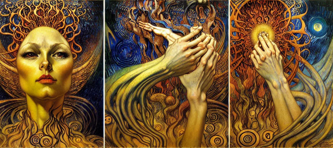 Image similar to Divine Chaos Engine by Karol Bak, Jean Delville, William Blake, Gustav Klimt, and Vincent Van Gogh, symbolist, visionary