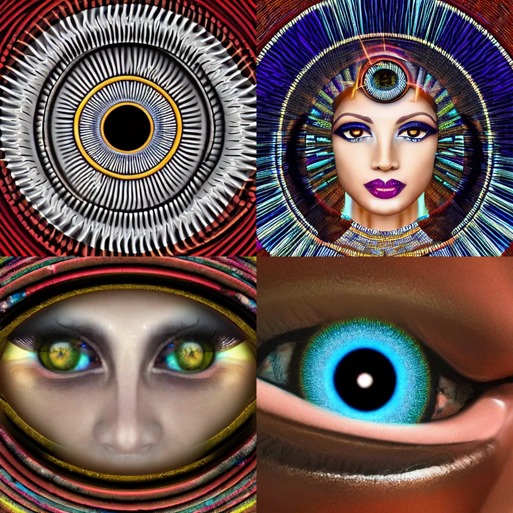 Prompt: realistic photo of an egyptian goddess with hypnotic spiral eyes