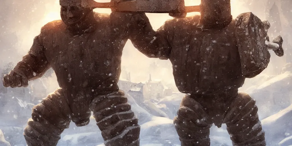 portrait of an iron golem holding an axe protecting a Stable