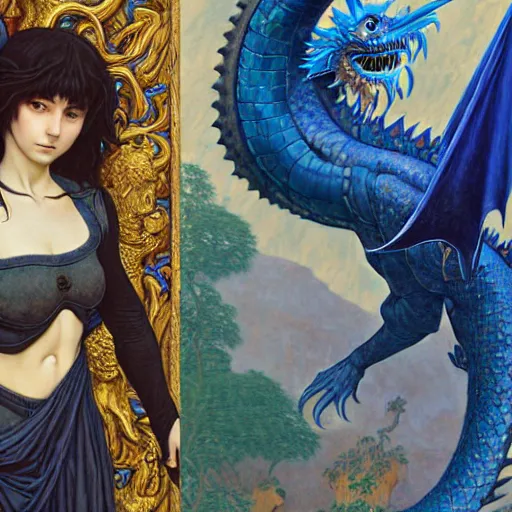 Image similar to closeup of a medieval fantasy blue dragon with electrcity magic, fantasy, d & d, high details, art by ( ( ( kuvshinov ilya ) ) ) and wayne barlowe and gustav klimt and artgerm and wlop and william - adolphe bouguereau