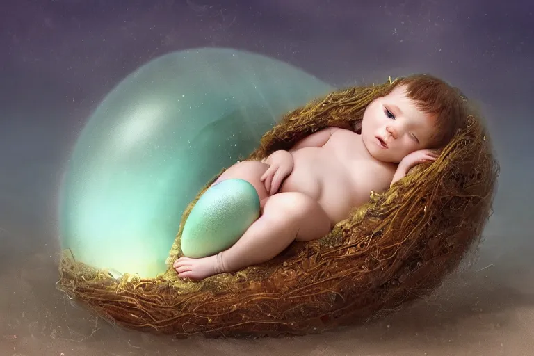 Image similar to a baby mermaid laying inside of an egg, photography, concept art, digital art, trending on artstation, 4 k, extremely detailed, realistic, photorealistic, anne geddes
