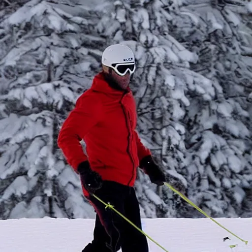 Image similar to jason statham skiing, dust, full body shot, finely detailed