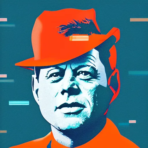 Prompt: individual jfk portrait fallout 7 6 retro futurist illustration art by beeple, sticker, colorful, illustration, highly detailed, simple, smooth and clean vector curves, no jagged lines, vector art, smooth andy warhol style