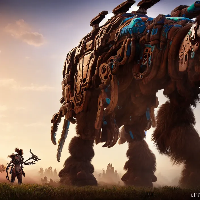 Prompt: full body photograph mechanised mammoth in the style of horizon zero dawn, extremely detailed. dslr. 5 0 mm.