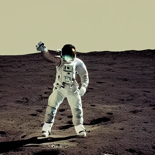 Prompt: Childish Gambino standing on the moon with earth in the back. Photorralistic.