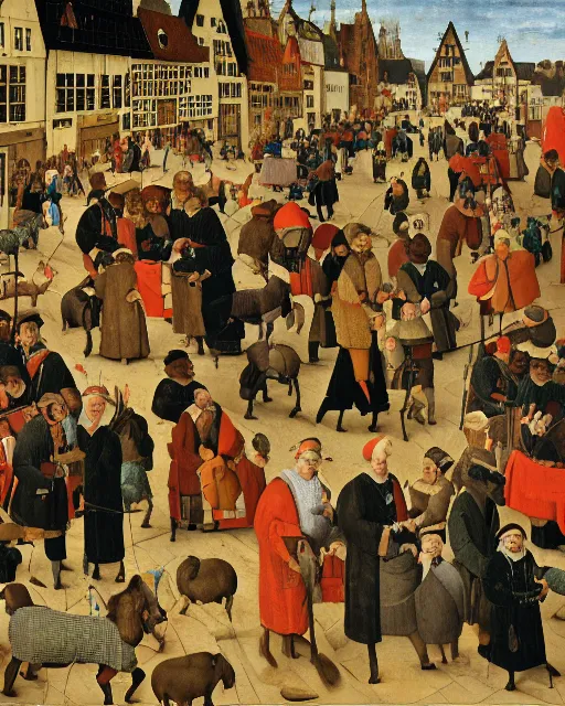 Image similar to a detail from crowded marketplace by pieter breugel the elder - w 8 0 0