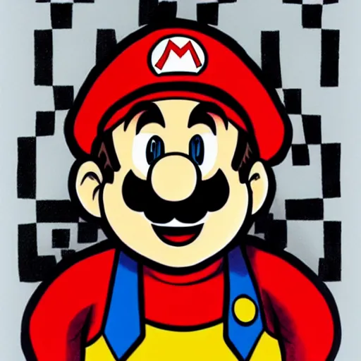 Image similar to A portrait of Mario from the Super Mario Bros series drawn by Junji Ito