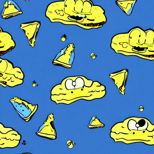 Prompt: real life with a spongebob sky pattern