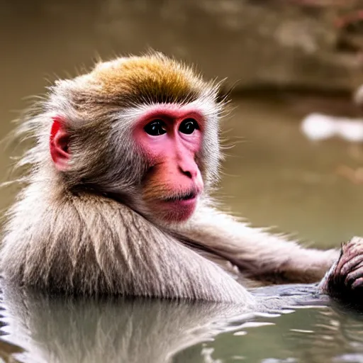 Image similar to japanese macaque bathing in a hot spring, winter, nature photography