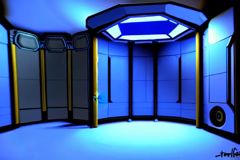 Image similar to futuristic tardis interior stylized like portal 2