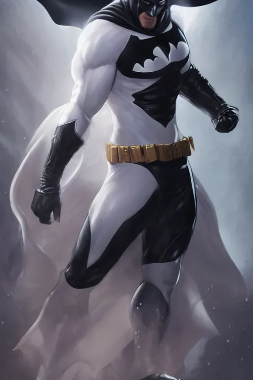 Image similar to characters portrait of MoonKnight mixed with Batman by ArtGerm and Tom Bagshaw, merged character, Full body shot, cinematic opening shot, 4k, highly detailed, cinematic lighting