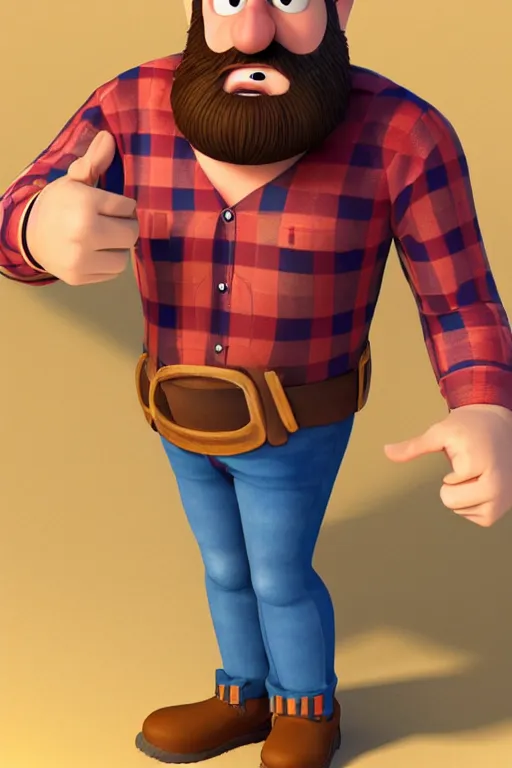 Prompt: A 3D rendered lumber jack with a beard looking happy and showing thumbs up, cartoon, Pixar animated movie style as in 'Up', detailed