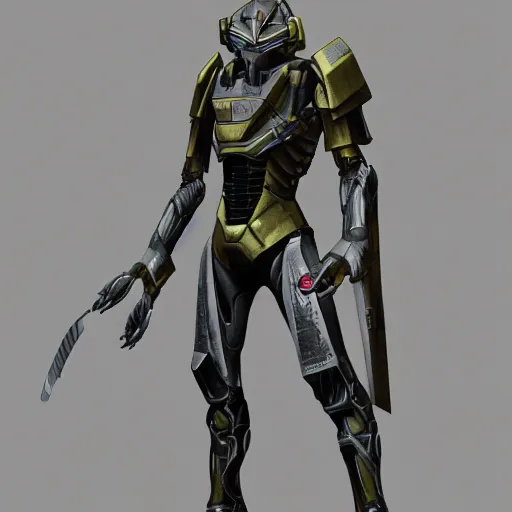 Prompt: skinny muscular pale man wearing scifi armor wielding two samurai swords, star citizen, full body shot, concept art