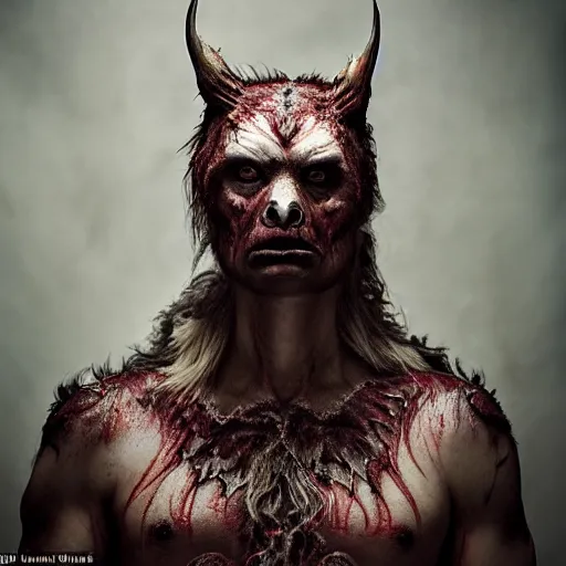 Prompt: a demon inspired by wolfs created by the make up artist hungry, photographed by andrew thomas huang, cinematic, expensive visual effects
