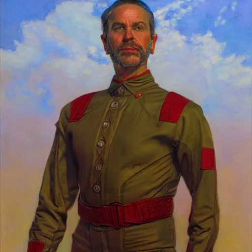 Image similar to portrait of a man with a spandex soviet union costume, by donato giancola.