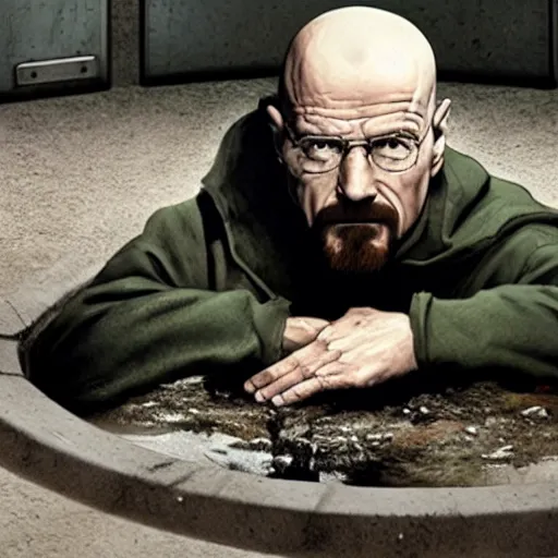 Image similar to Walter white emerging from a sewer hole